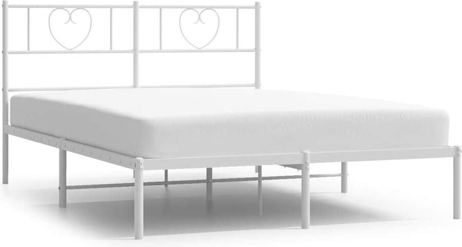 VidaXL Bedframe met Hoofdbord Metaal Wit 135x190cm Klassieke Bed Frame Metalen Bedframe Wit Bedframe Met Hoofdbord Staal Bedframe Boxspring Bedframe Tweepersoons Bedframe King Size Bedframe - Foto 2