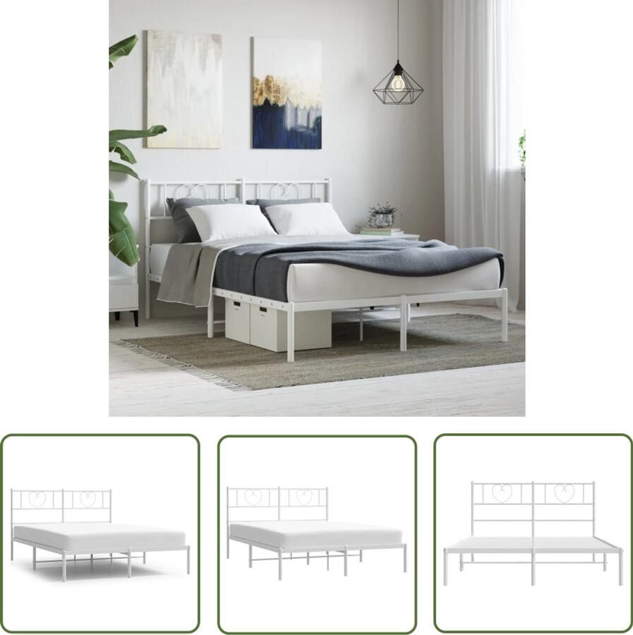 VidaXL Bedframe met Hoofdbord Metaal Wit 135x190cm Klassieke Bed Frame Metalen Bedframe Wit Bedframe Met Hoofdbord Staal Bedframe Boxspring Bedframe Tweepersoons Bedframe King Size Bedframe