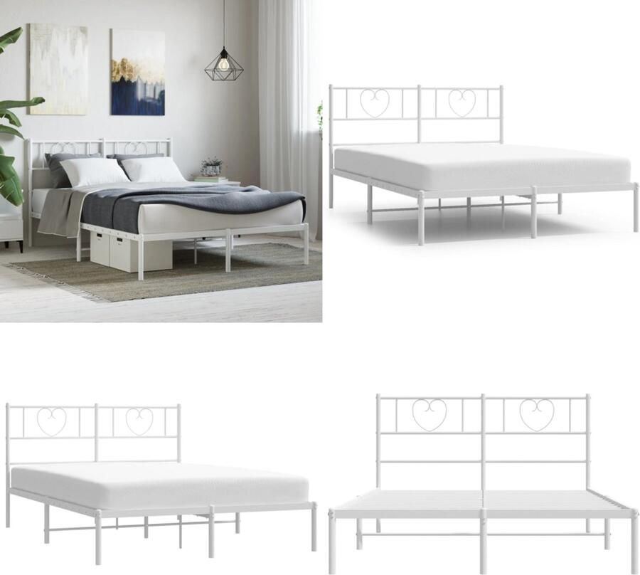 VidaXL Bedframe met hoofdbord metaal wit 140x190 cm Bedframe Bedframes Bed Bedbodem