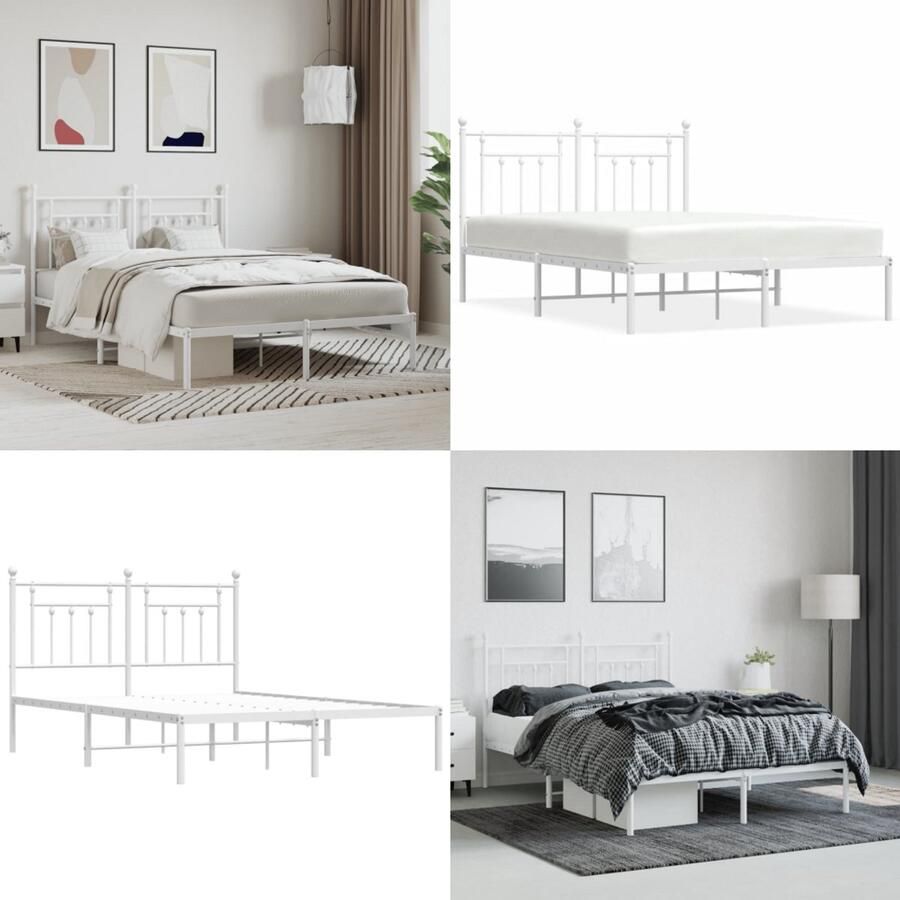 VidaXL Bedframe met hoofdbord metaal wit 140x190 cm Bedframe Bedframes Tweepersoonsbed Bed