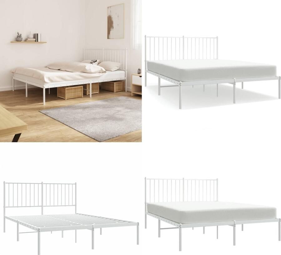 VidaXL Bedframe met hoofdbord metaal wit 140x190 cm Bedframe Bedframes Tweepersoonsbed Bed
