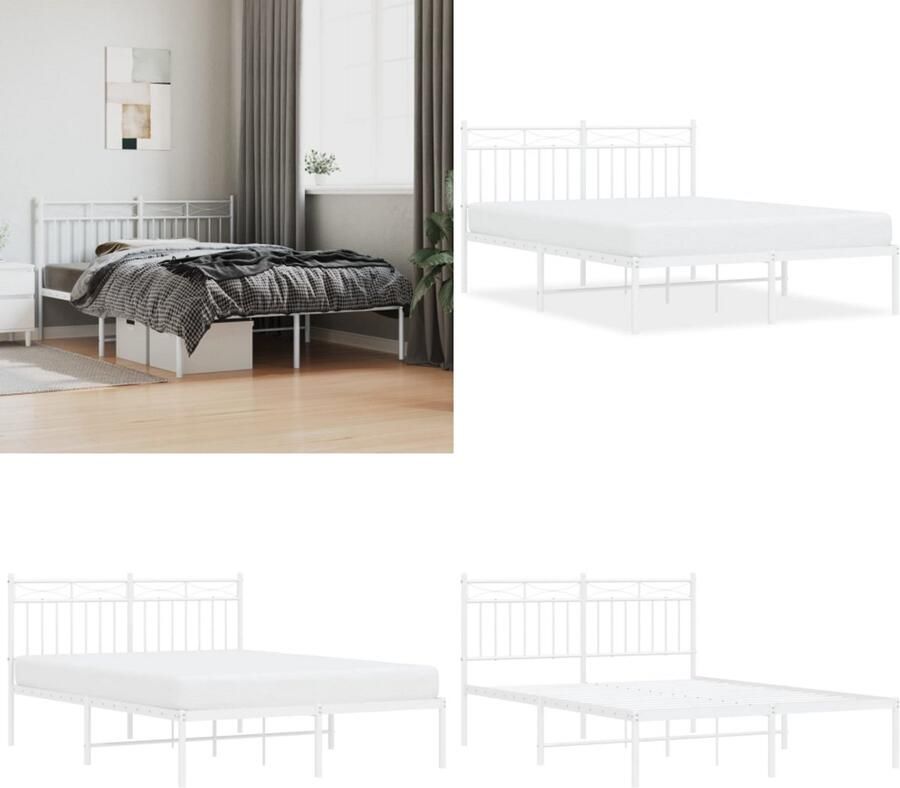 VidaXL Bedframe met hoofdbord metaal wit 140x190 cm Bedframe Bedframes Tweepersoonsbed Bed - Foto 4