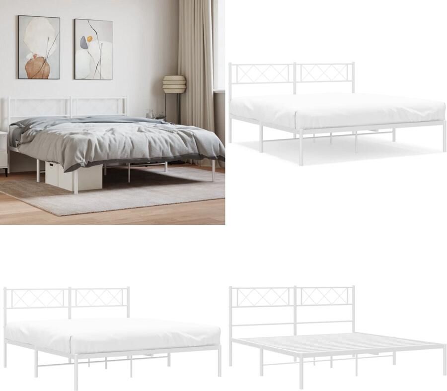 VidaXL Bedframe met hoofdbord metaal wit 140x190 cm Bedframe Bedframes Tweepersoonsbed Bed - Foto 3