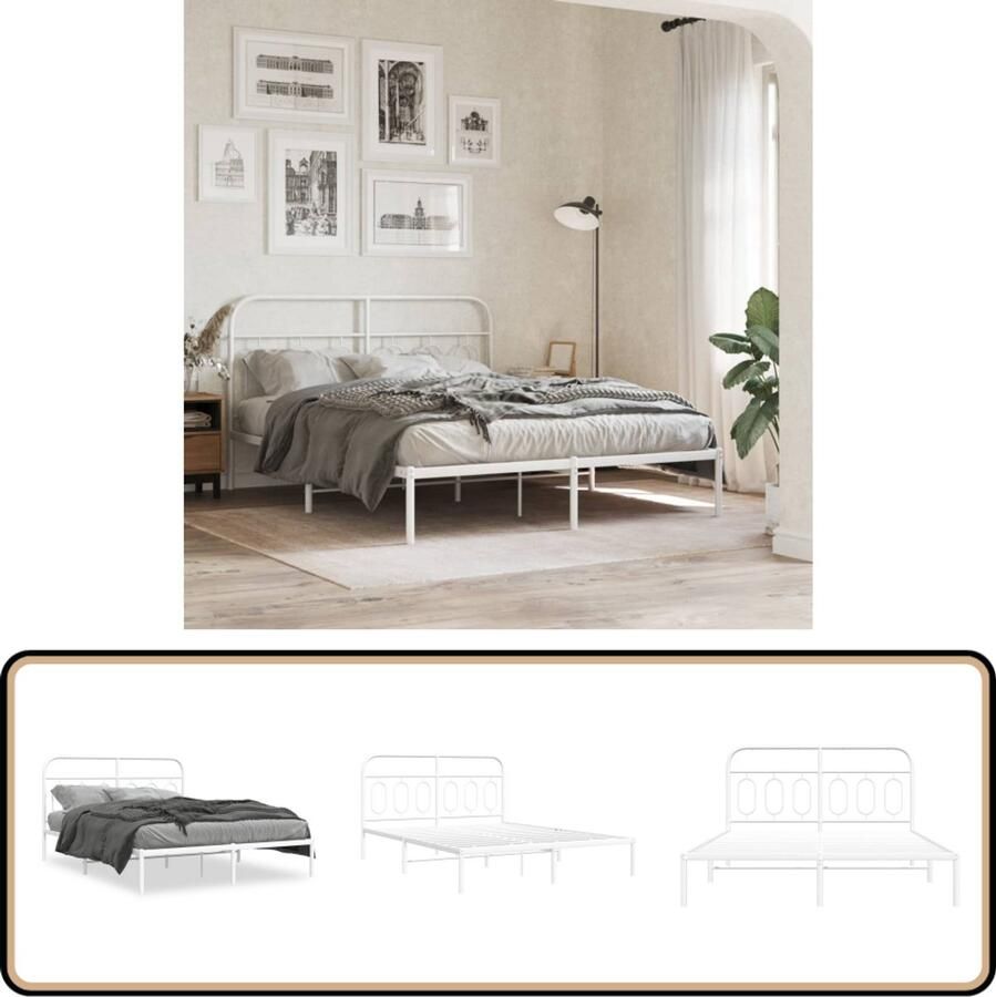 VidaXL Bedframe met hoofdbord metaal wit 140x190 cm