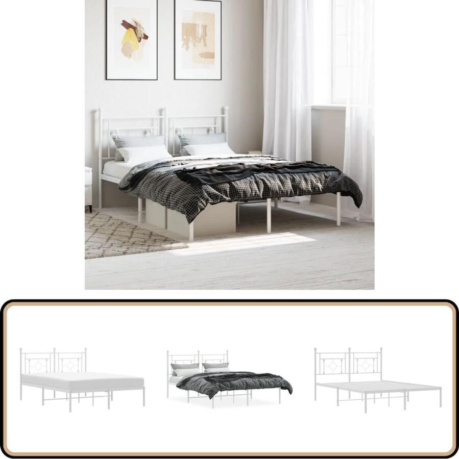 VidaXL Bedframe met hoofdbord metaal wit 140x190 cm