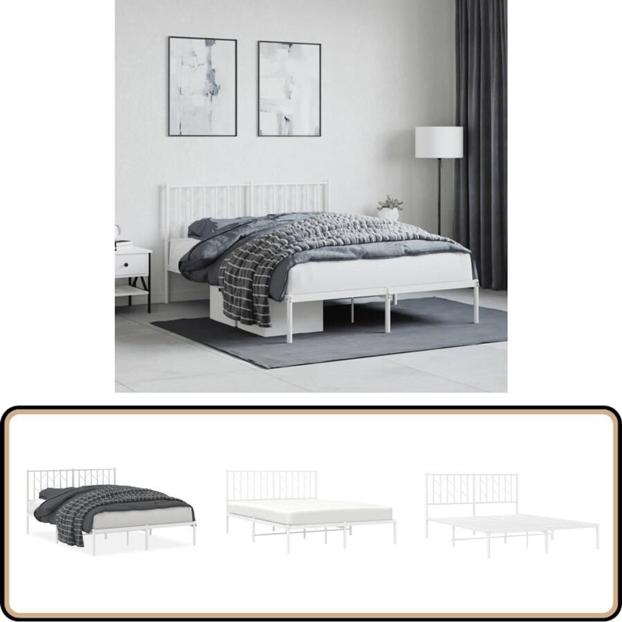 VidaXL Bedframe met hoofdbord metaal wit 140x190 cm
