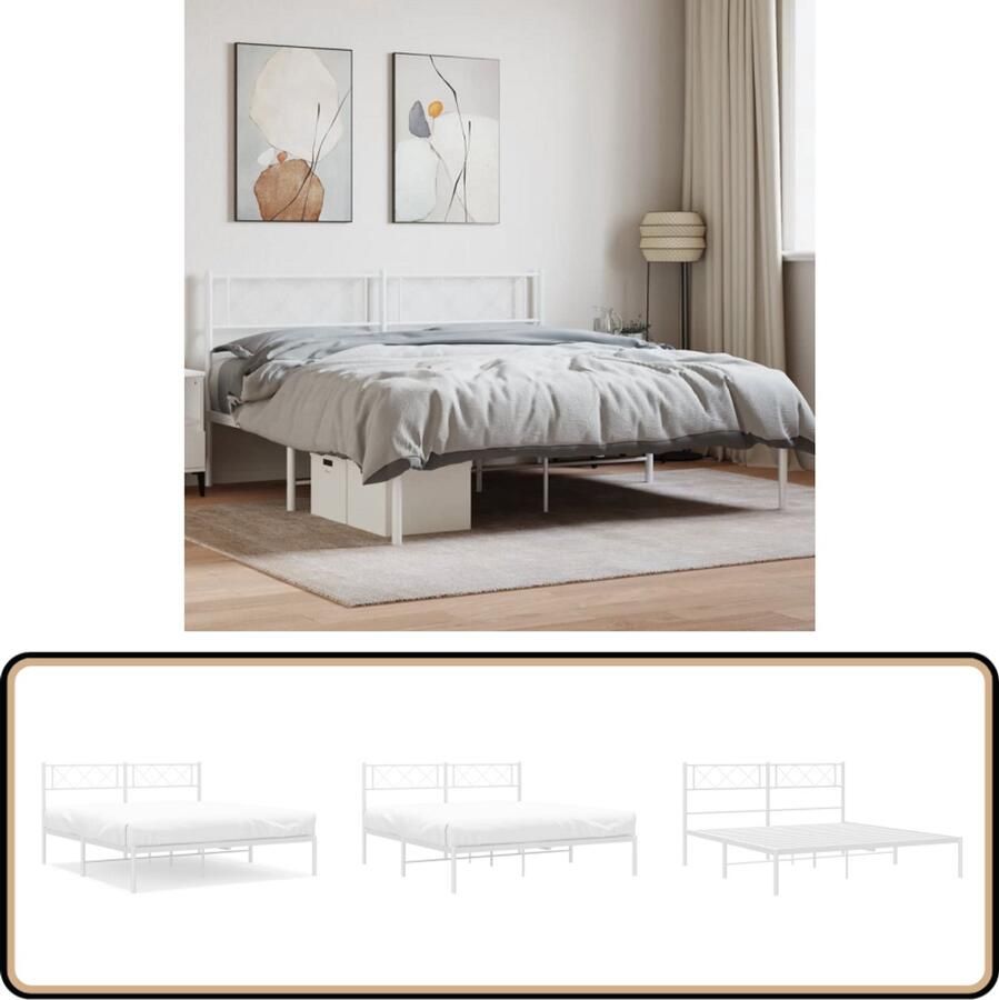 VidaXL Bedframe Met Hoofdbord Metaal Wit 140x190cm Metalen Bed Frame Klassiek Bed Tweepersoons Bed Witte Bed Met Hoofdbord Slaapcomfort