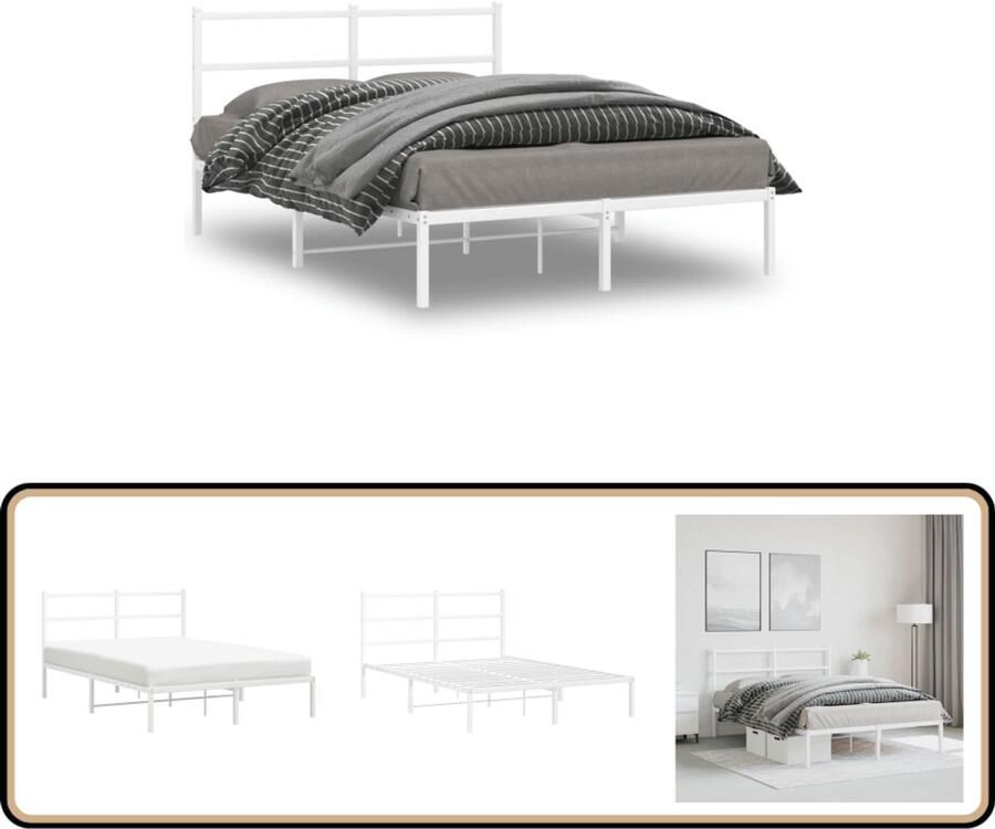VidaXL Bedframe met hoofdbord metaal wit 140x200 cm