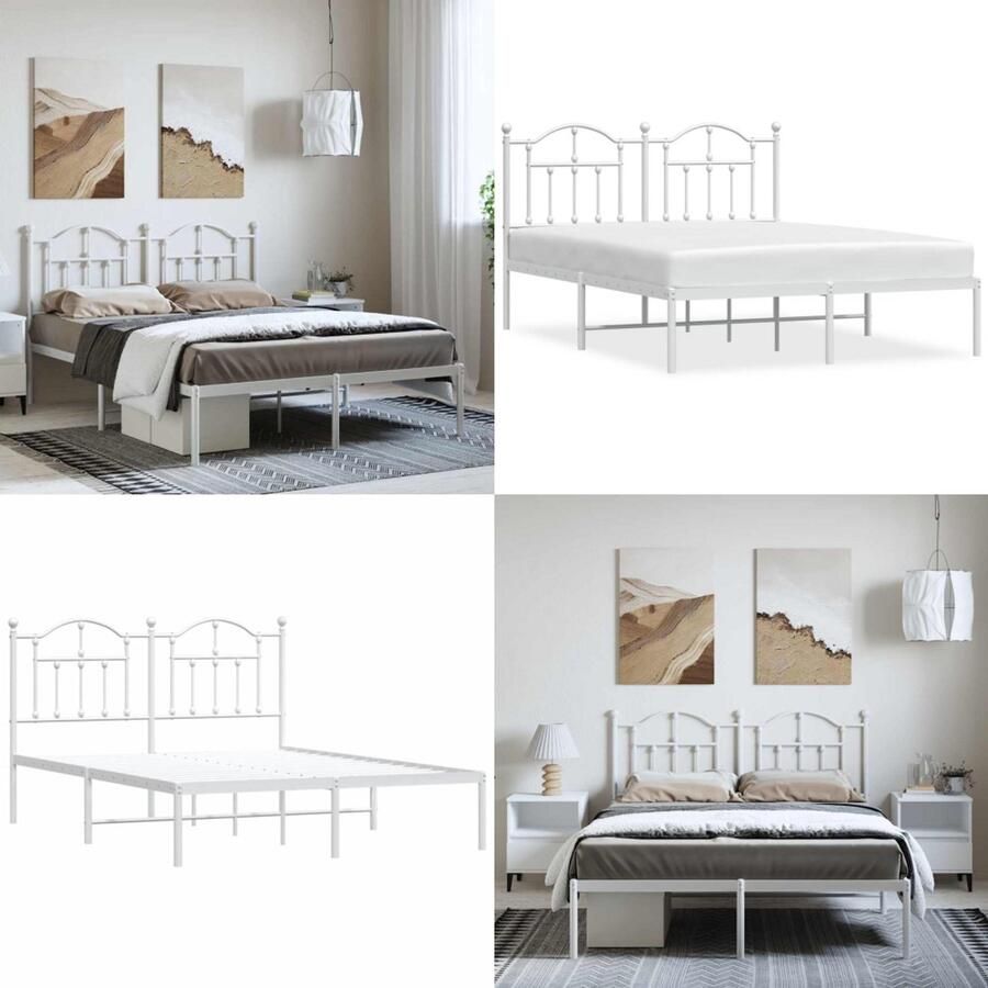 VidaXL Bedframe met hoofdbord metaal wit 150x200 cm Bedframe Bedframes Tweepersoonsbed Bed