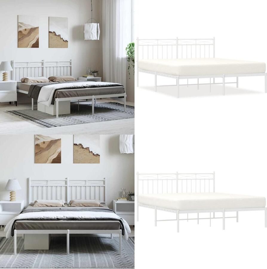 VidaXL Bedframe met hoofdbord metaal wit 150x200 cm Bedframe Bedframes Tweepersoonsbed Bed