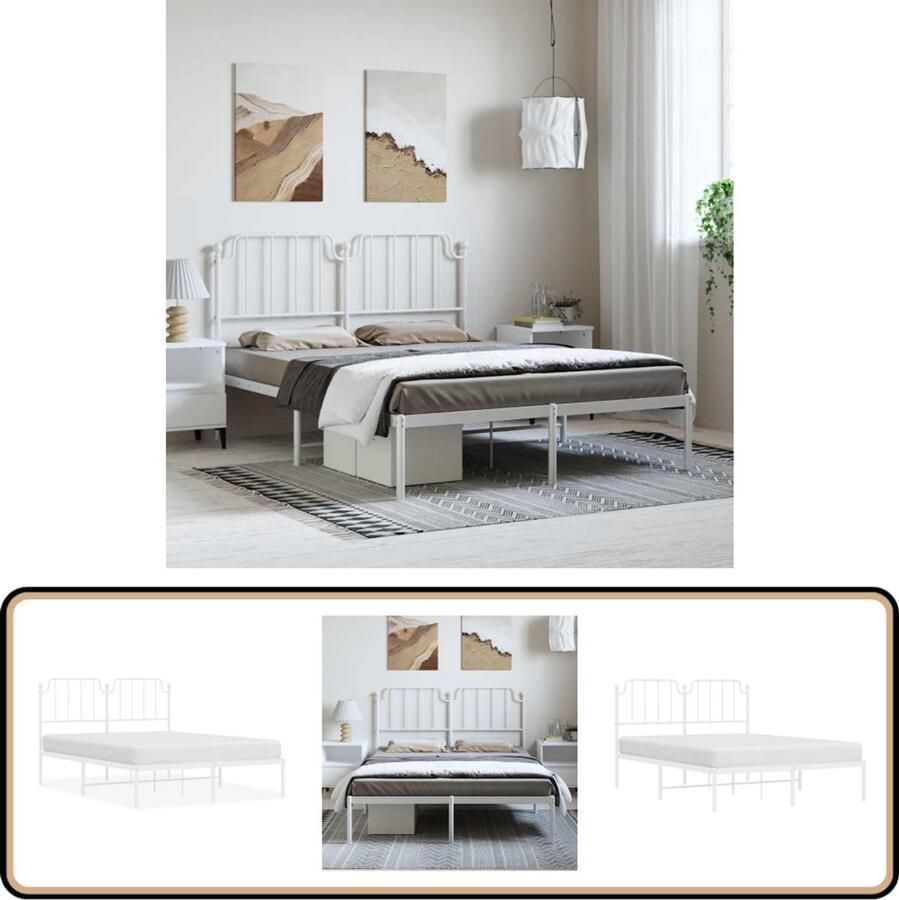 VidaXL Bedframe met hoofdbord metaal wit 150x200 cm