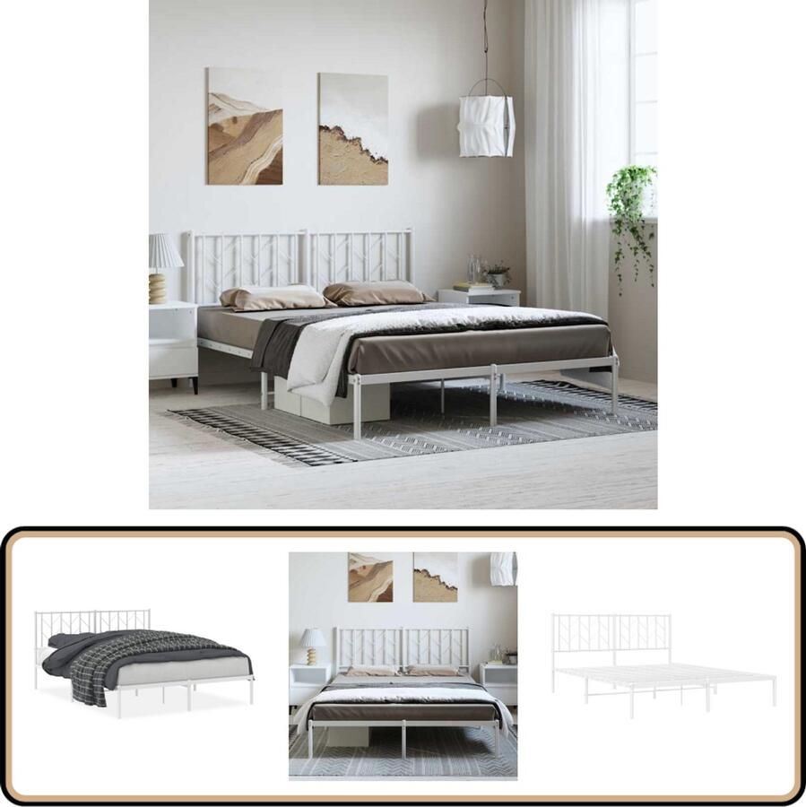 VidaXL Bedframe met hoofdbord metaal wit 150x200 cm