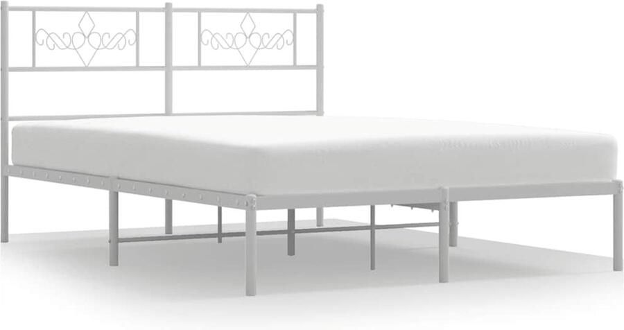 VidaXL Bedframe Metaal Wit 135x190 cm Robuust Bed Frame Klassiek Bedframe Staal Bedframe Wit Bedframe Eenpersoons Bed Frame Met Hoofdbord - Foto 2