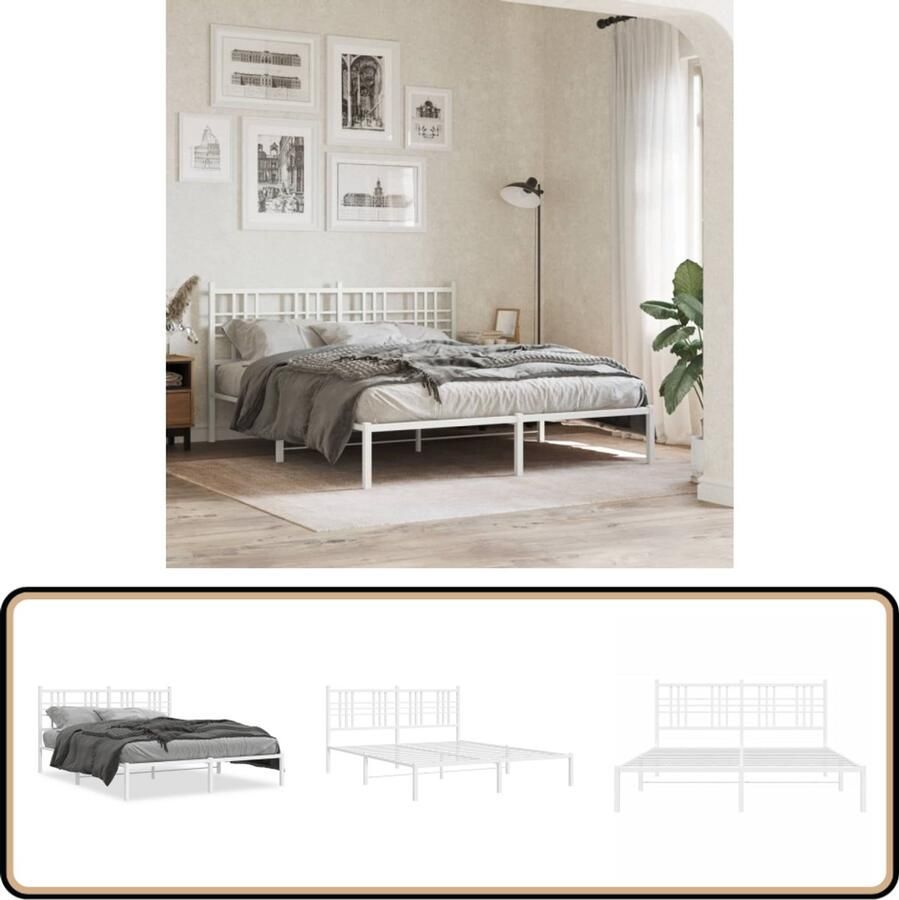 VidaXL Bedframe met hoofdbord metaal wit 150x200 cm