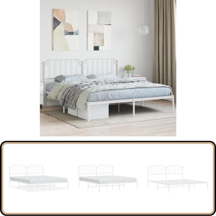 VidaXL Bedframe met hoofdbord metaal wit 160x200 cm