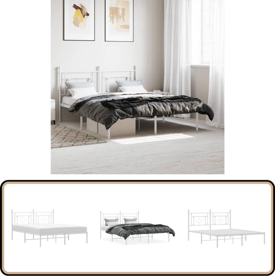 VidaXL Bedframe met hoofdbord metaal wit 160x200 cm