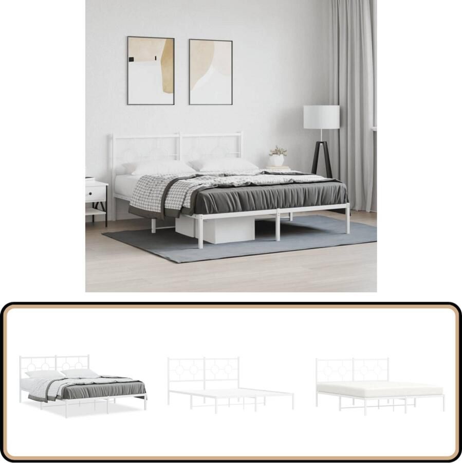 VidaXL Bedframe met hoofdbord metaal wit 160x200 cm