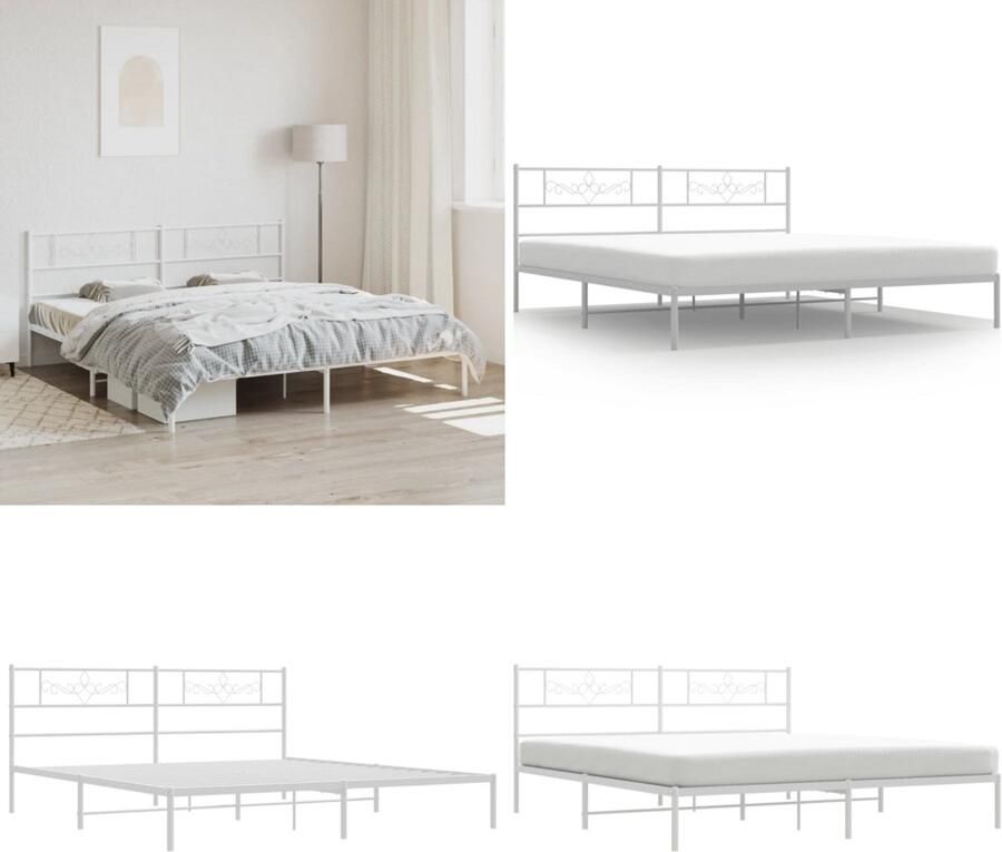 VidaXL Bedframe met hoofdbord metaal wit 180x200 cm Bedframe Bedframes Bed Bedbodem