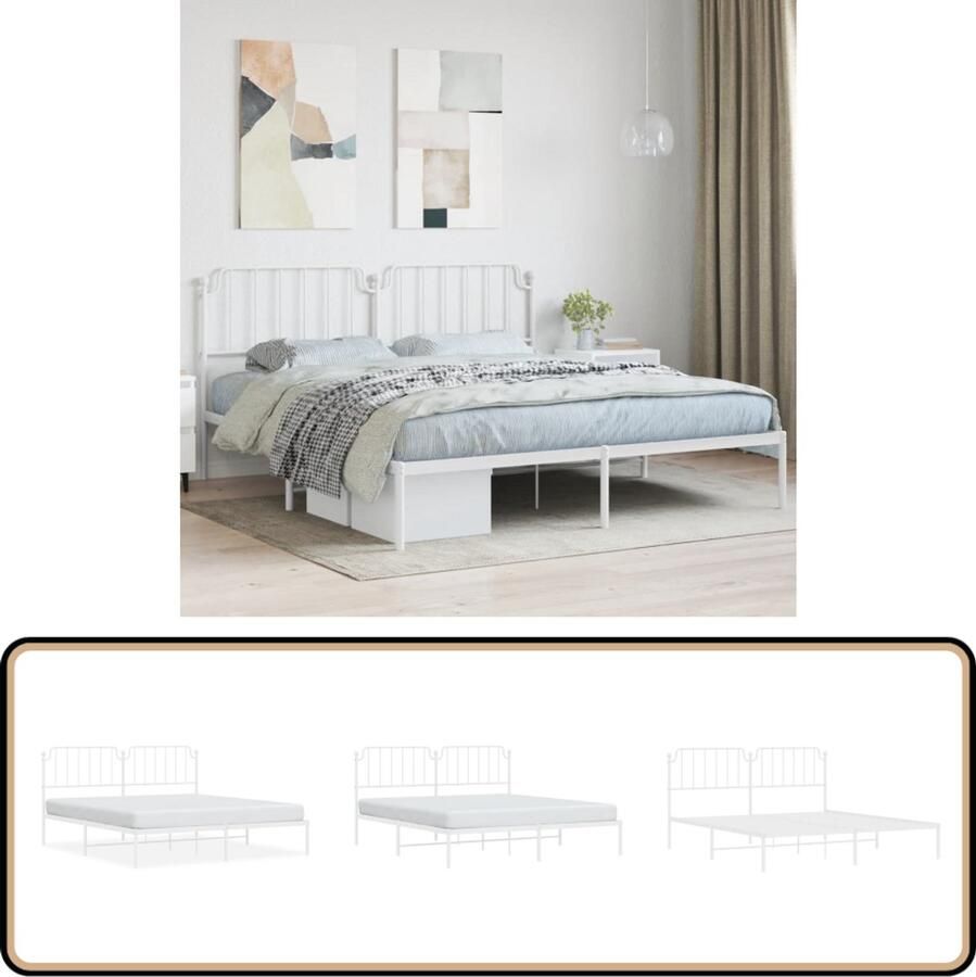 VidaXL Bedframe met hoofdbord metaal wit 180x200 cm