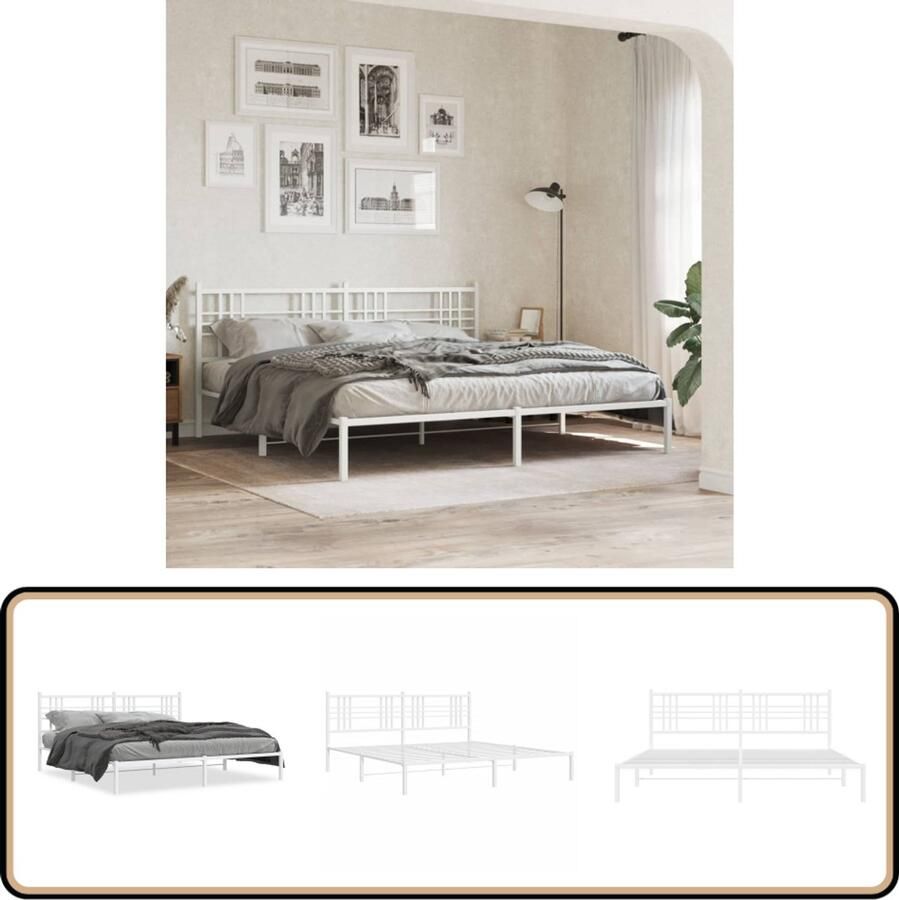 VidaXL Bedframe met hoofdbord metaal wit 180x200 cm