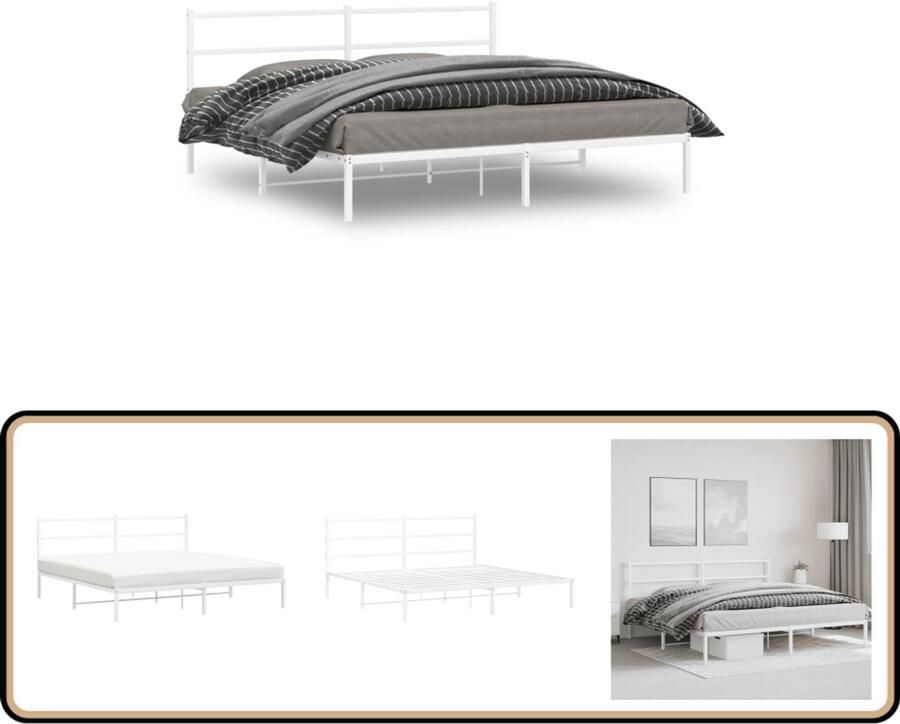 VidaXL Bedframe met hoofdbord metaal wit 180x200 cm