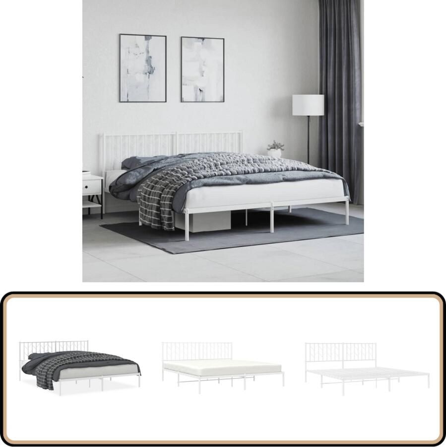 VidaXL Bedframe met hoofdbord metaal wit 180x200 cm