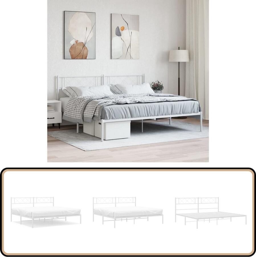 VidaXL Bedframe Met Hoofdbord Metaal Wit 180x200cm Klassieke Bed Frame Metalen Bedframe Wit Bedframe Tweepersoons Bed Boxspring Bed Met Hoofdbord