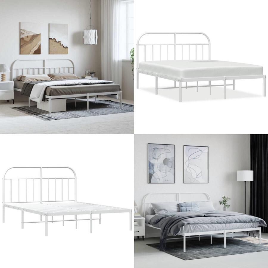 VidaXL Bedframe met hoofdbord metaal wit 183x213 cm Bedframe Bedframes Tweepersoonsbed Bed