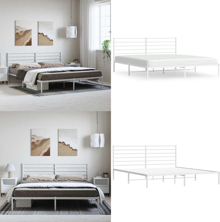 VidaXL Bedframe met hoofdbord metaal wit 183x213 cm Bedframe Bedframes Tweepersoonsbed Bed - Foto 2