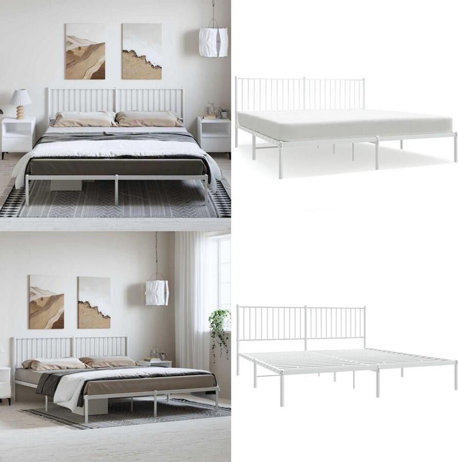 VidaXL Bedframe met hoofdbord metaal wit 183x213 cm Bedframe Bedframes Tweepersoonsbed Bed
