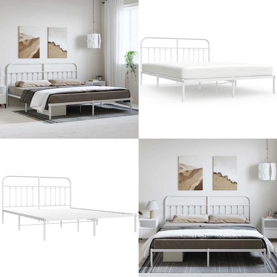 VidaXL Bedframe met hoofdbord metaal wit 183x213 cm Bedframe Bedframes Tweepersoonsbed Bed