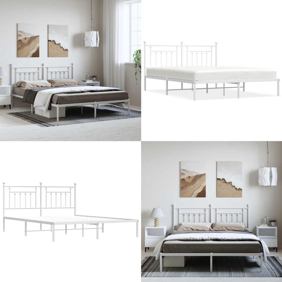 VidaXL Bedframe met hoofdbord metaal wit 183x213 cm Bedframe Bedframes Tweepersoonsbed Bed