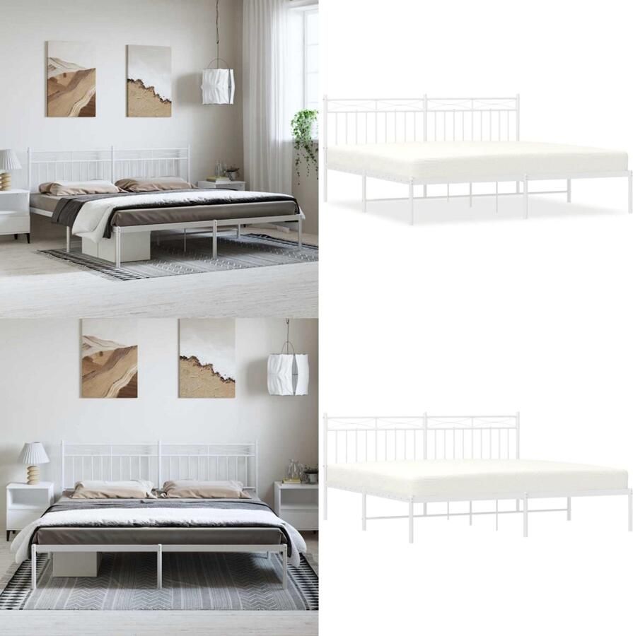 VidaXL Bedframe met hoofdbord metaal wit 183x213 cm Bedframe Bedframes Tweepersoonsbed Bed