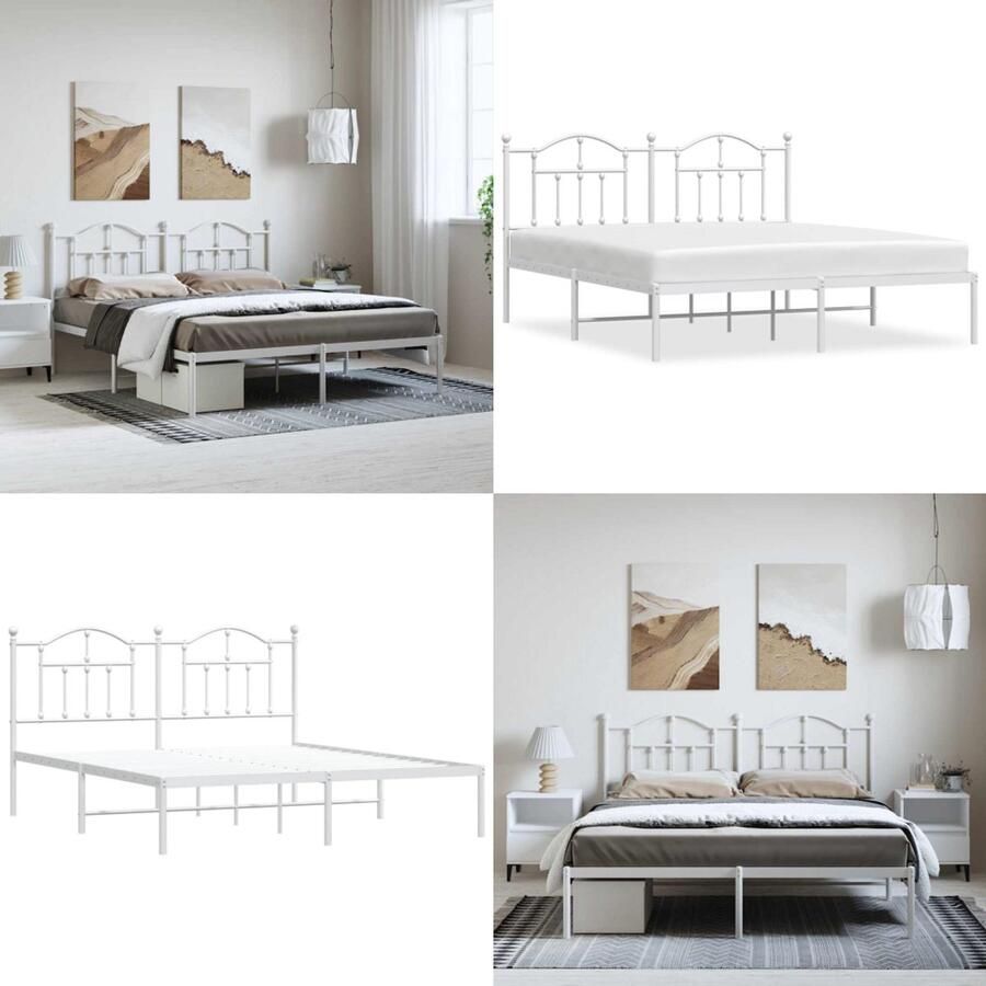 VidaXL Bedframe met hoofdbord metaal wit 183x213 cm Bedframe Bedframes Tweepersoonsbed Bed