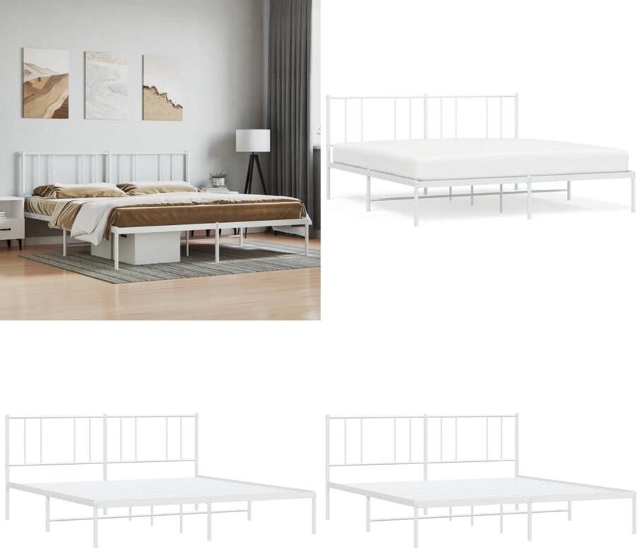 VidaXL Bedframe met hoofdbord metaal wit 183x213 cm Bedframe Bedframes Tweepersoonsbed Bed