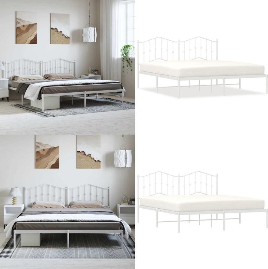 VidaXL Bedframe met hoofdbord metaal wit 183x213 cm Bedframe Bedframes Tweepersoonsbed Bed