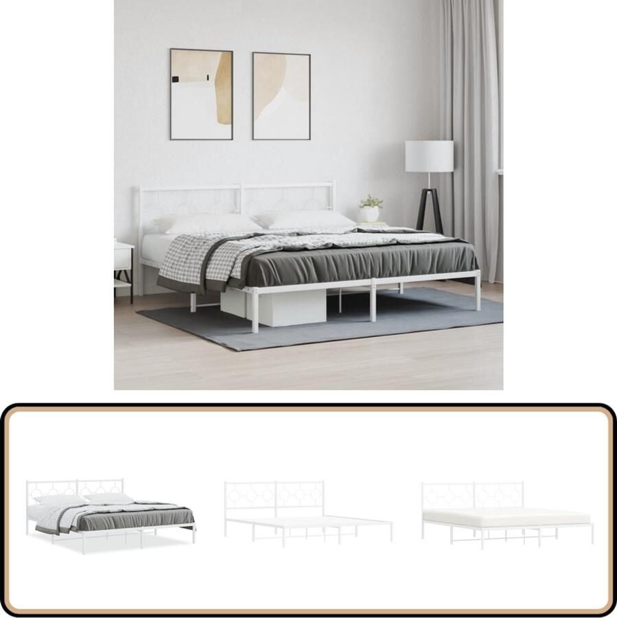 VidaXL Bedframe met hoofdbord metaal wit 183x213 cm