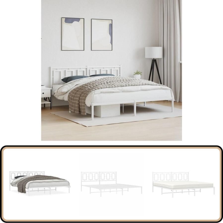 VidaXL Bedframe met hoofdbord metaal wit 183x213 cm