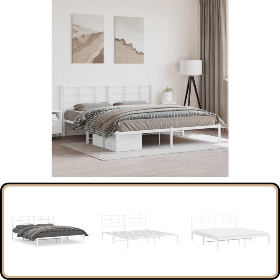 VidaXL Bedframe met hoofdbord metaal wit 183x213 cm