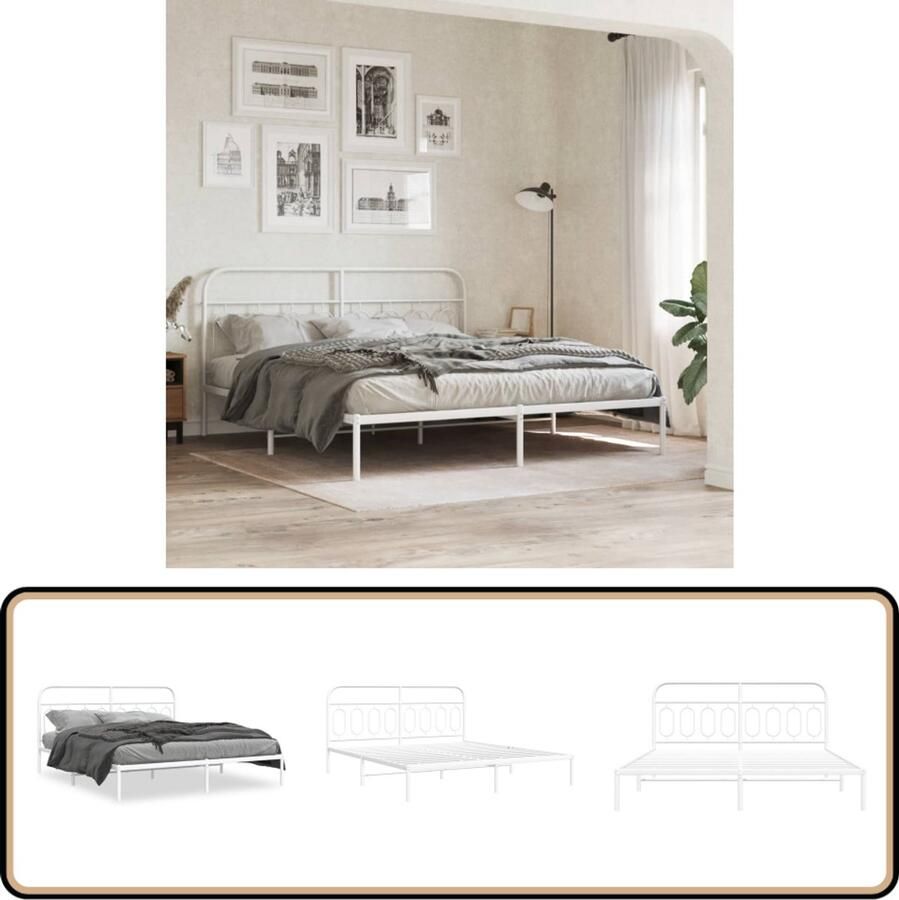 VidaXL Bedframe met hoofdbord metaal wit 183x213 cm