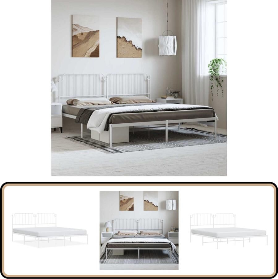 VidaXL Bedframe met hoofdbord metaal wit 183x213 cm