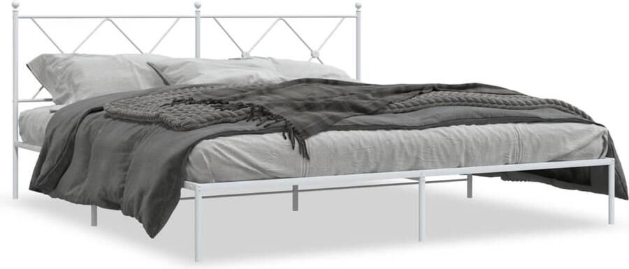 VidaXL -Bedframe-met-hoofd--en-voeteneinde-metaal-wit-183x213-cm - Foto 2