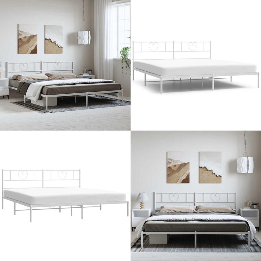 VidaXL Bedframe met hoofdbord metaal wit 193x203 cm Bedframe Bedframes Bed Bedbodem