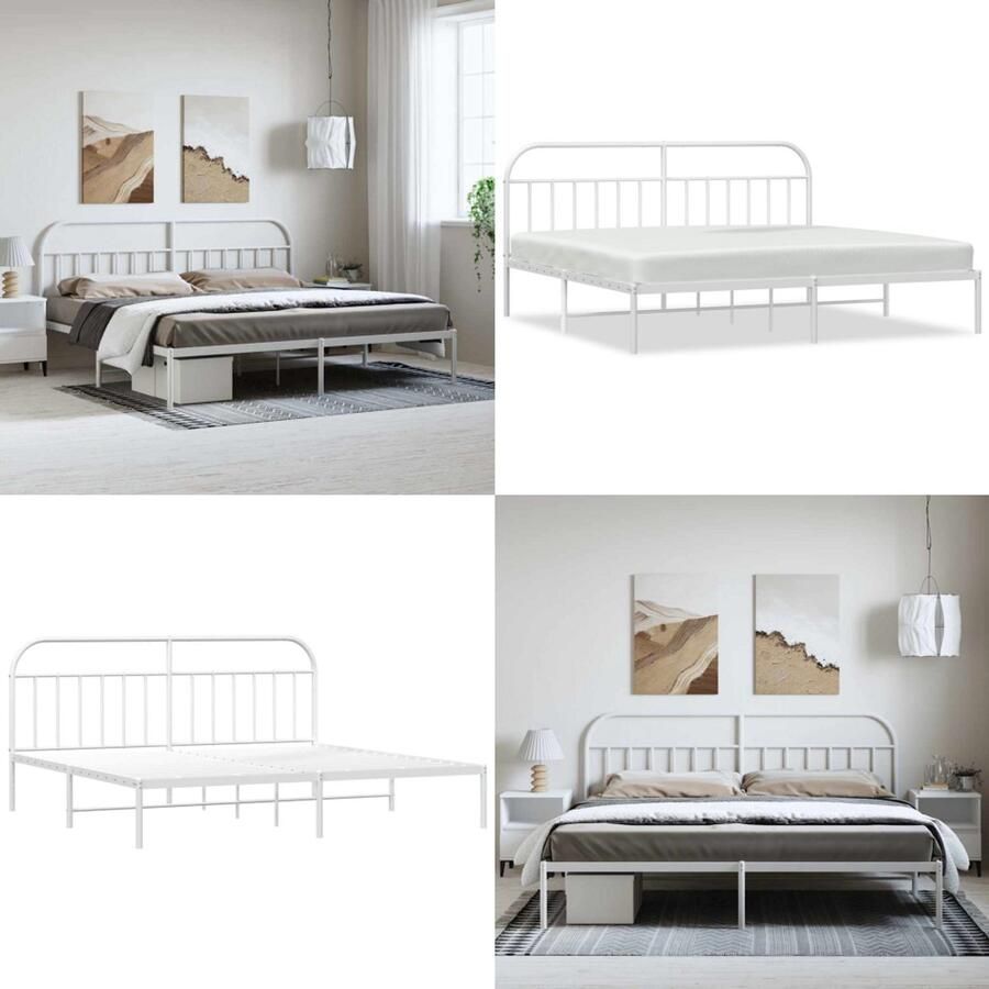 VidaXL Bedframe met hoofdbord metaal wit 193x203 cm Bedframe Bedframes Tweepersoonsbed Bed