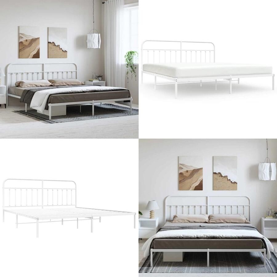 VidaXL Bedframe met hoofdbord metaal wit 193x203 cm Bedframe Bedframes Tweepersoonsbed Bed
