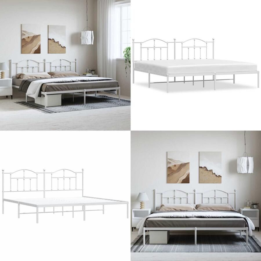 VidaXL Bedframe met hoofdbord metaal wit 193x203 cm Bedframe Bedframes Tweepersoonsbed Bed