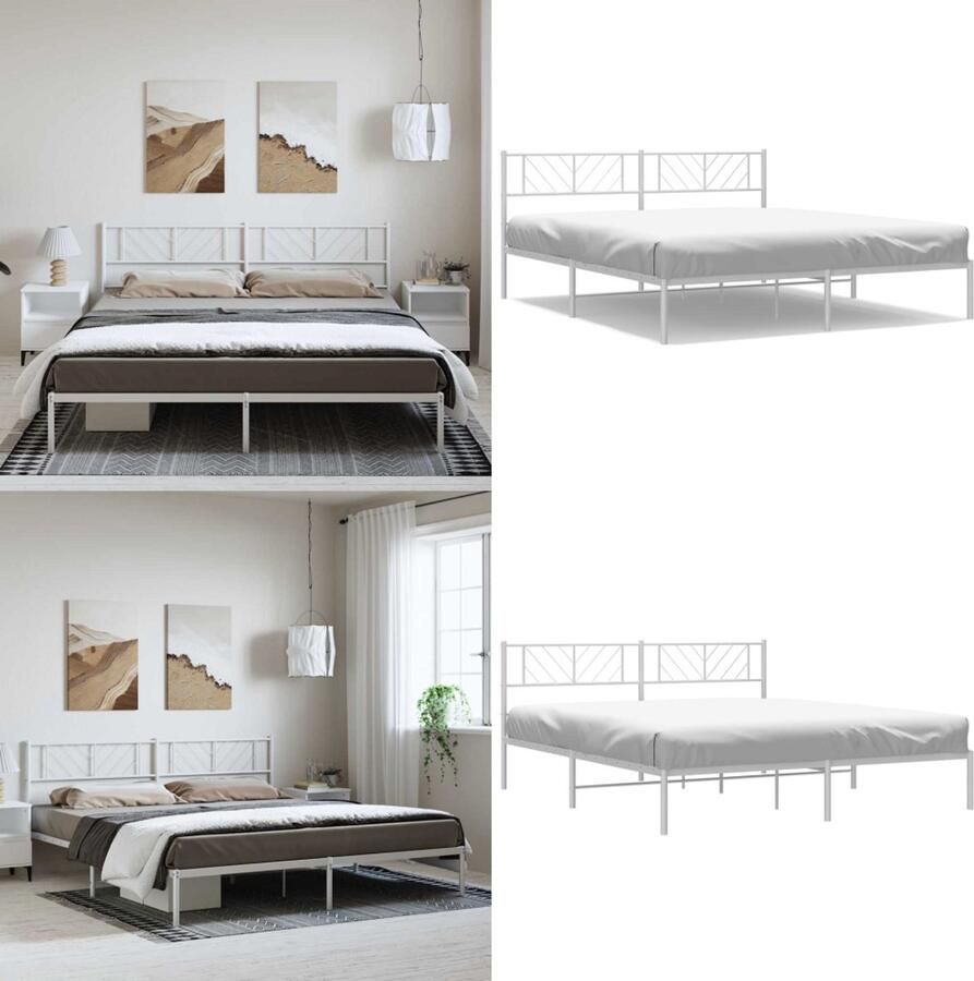 VidaXL Bedframe met hoofdbord metaal wit 193x203 cm Bedframe Bedframes Tweepersoonsbed Bed