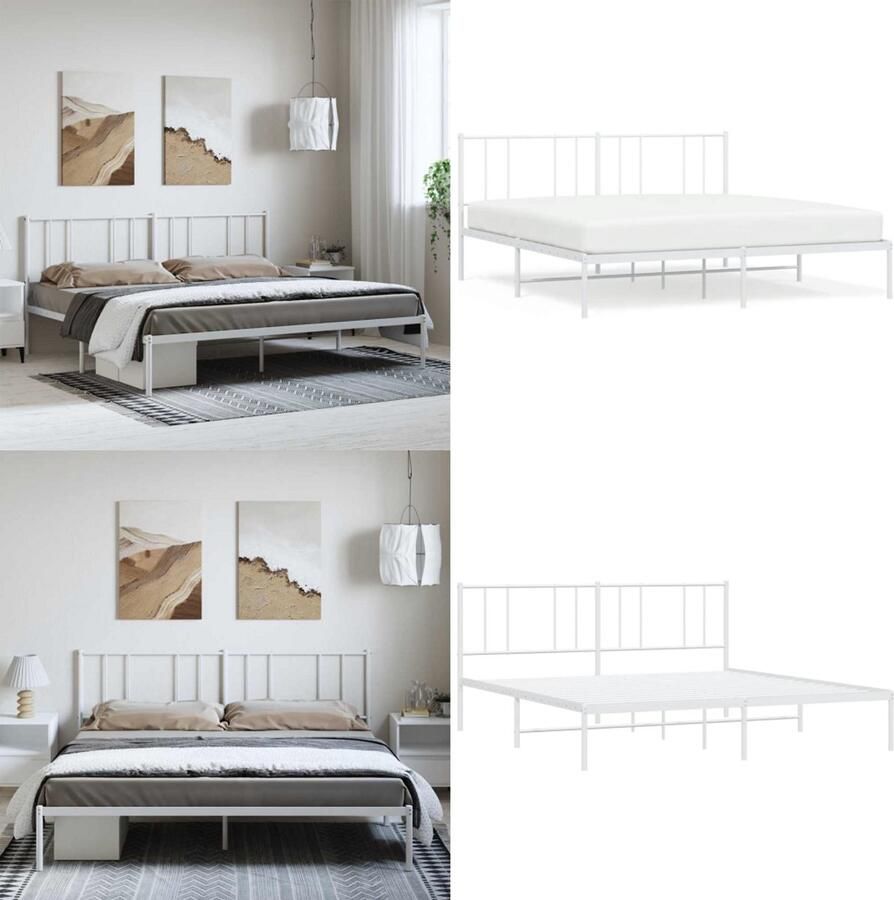 VidaXL Bedframe met hoofdbord metaal wit 193x203 cm Bedframe Bedframes Tweepersoonsbed Bed