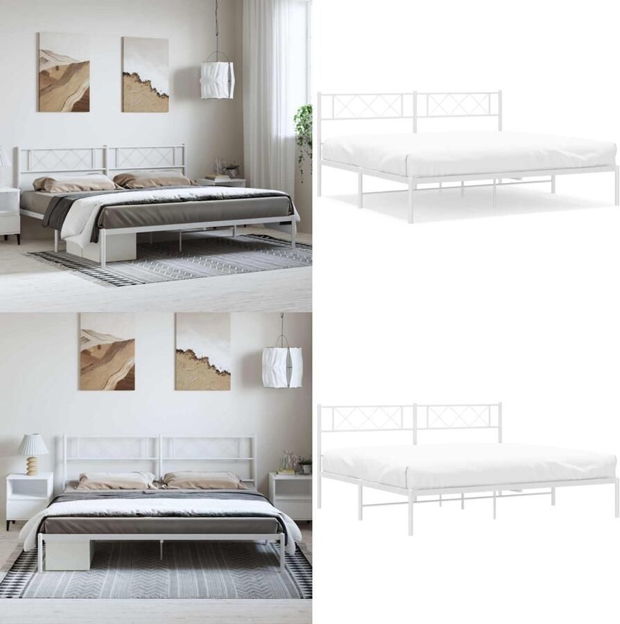 VidaXL Bedframe met hoofdbord metaal wit 193x203 cm Bedframe Bedframes Tweepersoonsbed Bed