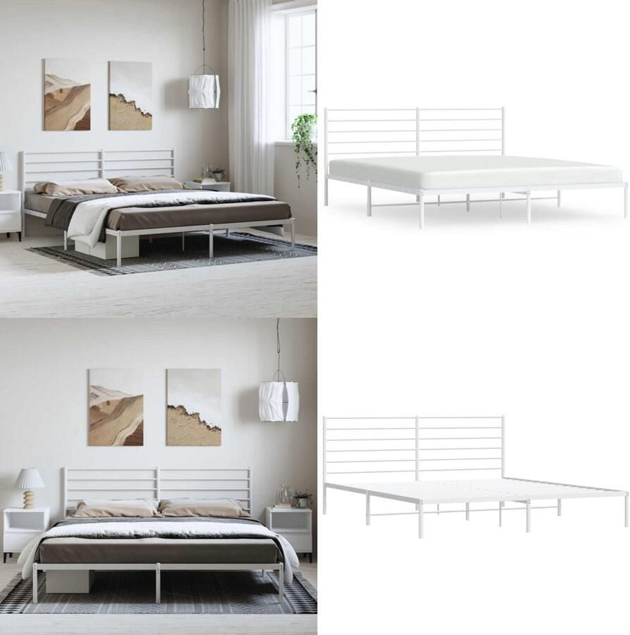 VidaXL Bedframe met hoofdbord metaal wit 193x203 cm Bedframe Bedframes Tweepersoonsbed Bed